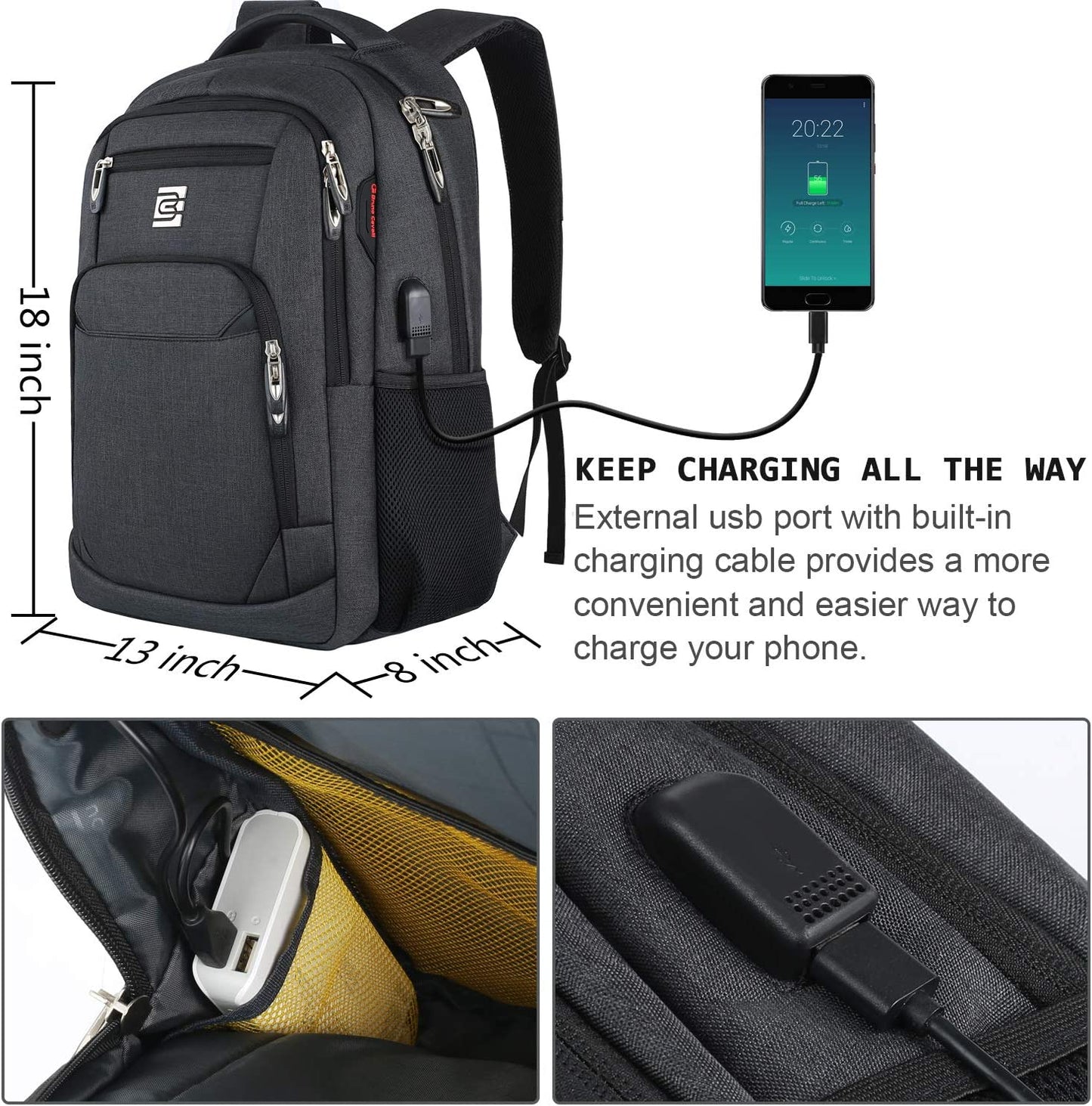 Laptop Backpack,Business Travel anti Theft Slim Durable Laptops Backpack with USB Charging Port,Water Resistant College School Computer Bag for Women & Men Fits 15.6 Inch Laptop and Notebook - Black
