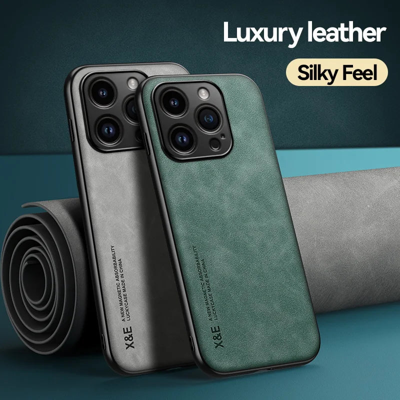 Luxury Magnetic Sheepskin Leather Case for  15 14 13 12 11 Pro Max Mini XR XS 8 7 plus Shockproof Matte Soft Bumper Cover